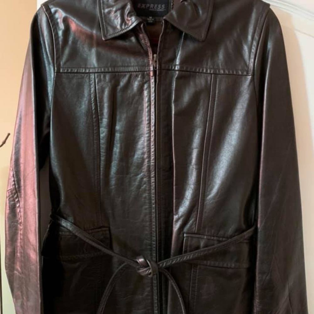 Brown leather coat
